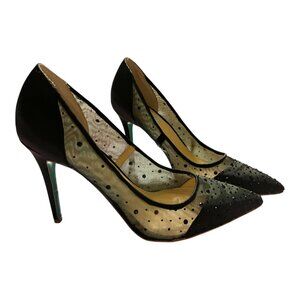 Betsey Johnson  Black Rhinestone Mesh Pointy Toe Pumps